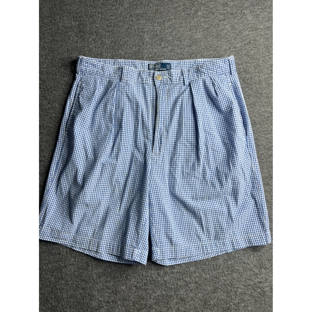 Polo Ralph Lauren Tyler Shorts Mens 36 Blue White Gingham Cotton Seersucker